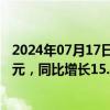 2024年07月17日快讯 瑞丰银行：上半年归母净利润8.43亿元，同比增长15.48%