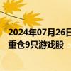 2024年07月26日快讯 上半年国内游戏市场收入增长，基金重仓9只游戏股