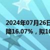 2024年07月26日快讯 人福医药：上半年归母净利润同比下降16.07%，拟10派1.5元