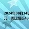 2024年08月14日快讯 华统股份：7月生猪销售收入4.47亿元，同比增长43.71%