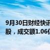 9月30日财经快讯：中国电信今日大宗交易折价成交1620万股，成交额1.06亿元