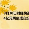 9月30日财经快讯：东方财富再度20CM涨停，成交额超284亿元再创成交纪录