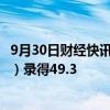 9月30日财经快讯：9月财新中国制造业采购经理指数（PMI）录得49.3