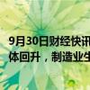 9月30日财经快讯：国家统计局：9月份我国经济景气水平总体回升，制造业生产活动加快