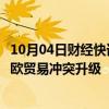 10月04日财经快讯：德国工业联合会呼吁继续谈判，防止中欧贸易冲突升级