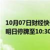 10月07日财经快讯：因大幅溢价，中银证券创业板ETF公告明日停牌至10:30