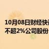 10月08日财经快讯：四川黄金：第四大股东紫金南方拟减持不超2%公司股份