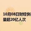 10月08日财经快讯：国庆假期结束，全社会跨区域人员流动量超20亿人次