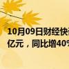 10月09日财经快讯：东阿阿胶：前三季度预盈11亿元11.75亿元，同比增40%50%