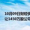 10月09日财经快讯：东晶电子：李庆跃拟9.09亿元协议转让1450万股公司股份，不再为第一大股东