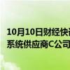 10月10日财经快讯：四维图新：收到头部跨国车企下属智能系统供应商C公司定点通知