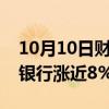 10月10日财经快讯：银行股持续上行，江苏银行涨近8%