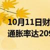 10月11日财经快讯：阿根廷过去12个月累计通胀率达209%